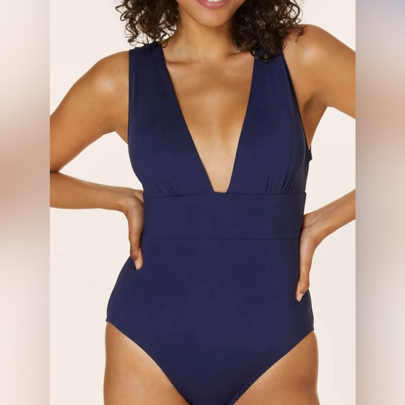 Andie The Mykonos One Piece Plunge Swimsuit Women’s Size XL Navy - Picture 1 of 11